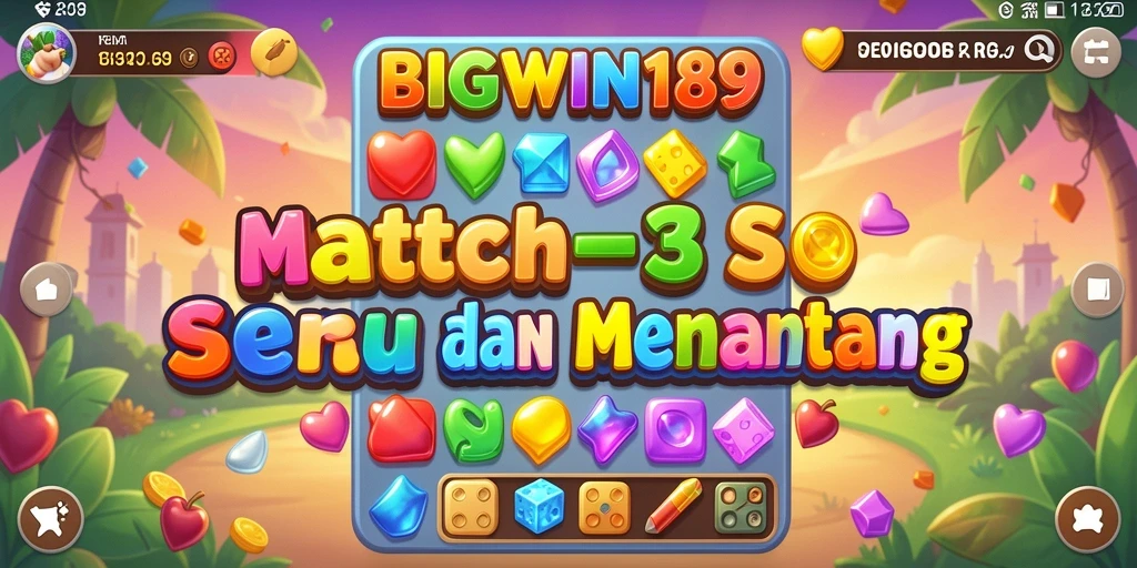 Tangkapan layar menampilkan gameplay Match-3 yang seru dan penuh warna.