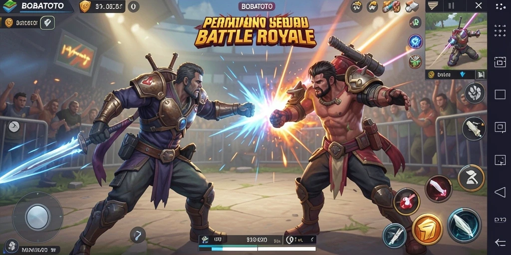 Tampilan seru pertarungan dalam BOBATOTO di arena Battle Royale.