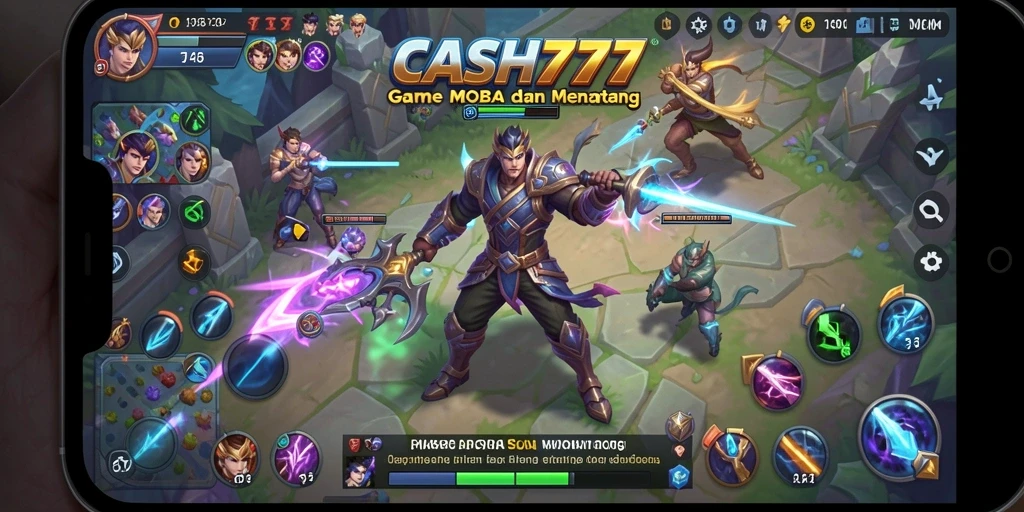 Tampilan gameplay seru dalam CASH777 dengan aksi MOBA yang mendebarkan.
