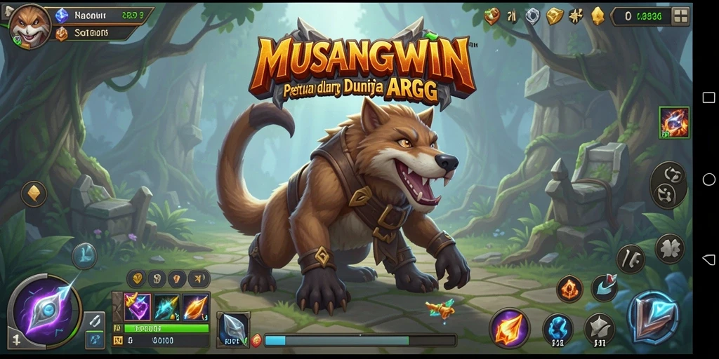 Screenshot utama MUSANGWIN menampilkan pertempuran epik dalam dunia ARPG.