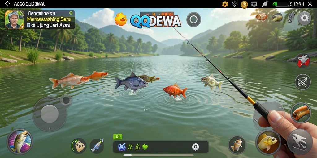 Screenshot gameplay QQDEWA menampilkan aksi memancing yang seru dan mengasyikkan.