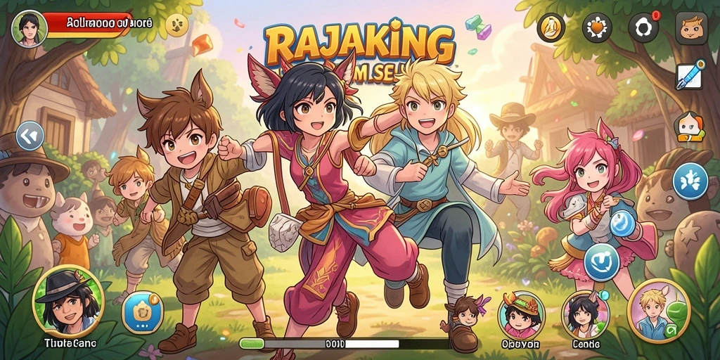 Screenshot gameplay RAJAKING dengan karakter anime yang dinamis.