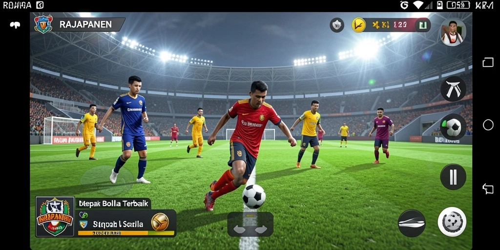 Screenshot RAJAPANEN menampilkan aksi seru di lapangan sepak bola.
